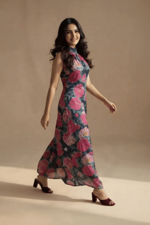 Navy floral maxi dress, full-length