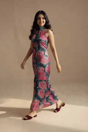 Navy floral maxi dress, full-length