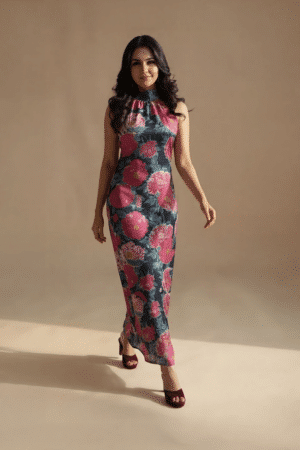 Navy floral maxi dress, full-length