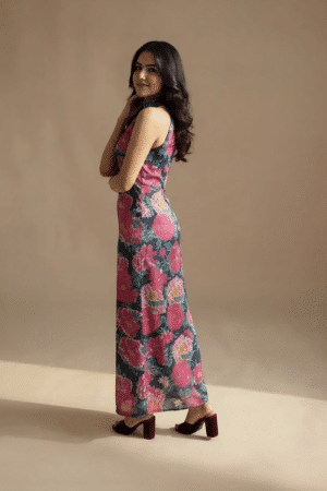 Navy floral maxi dress, full-length