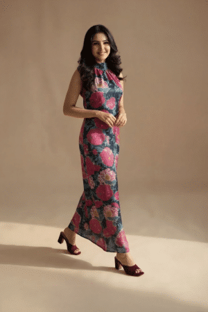 Navy floral maxi dress, full-length