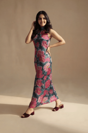 Navy floral maxi dress, full-length