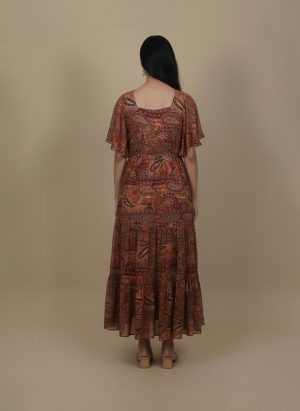 Rust Paisley Maxi Dress for Women | Ivory by Radhika