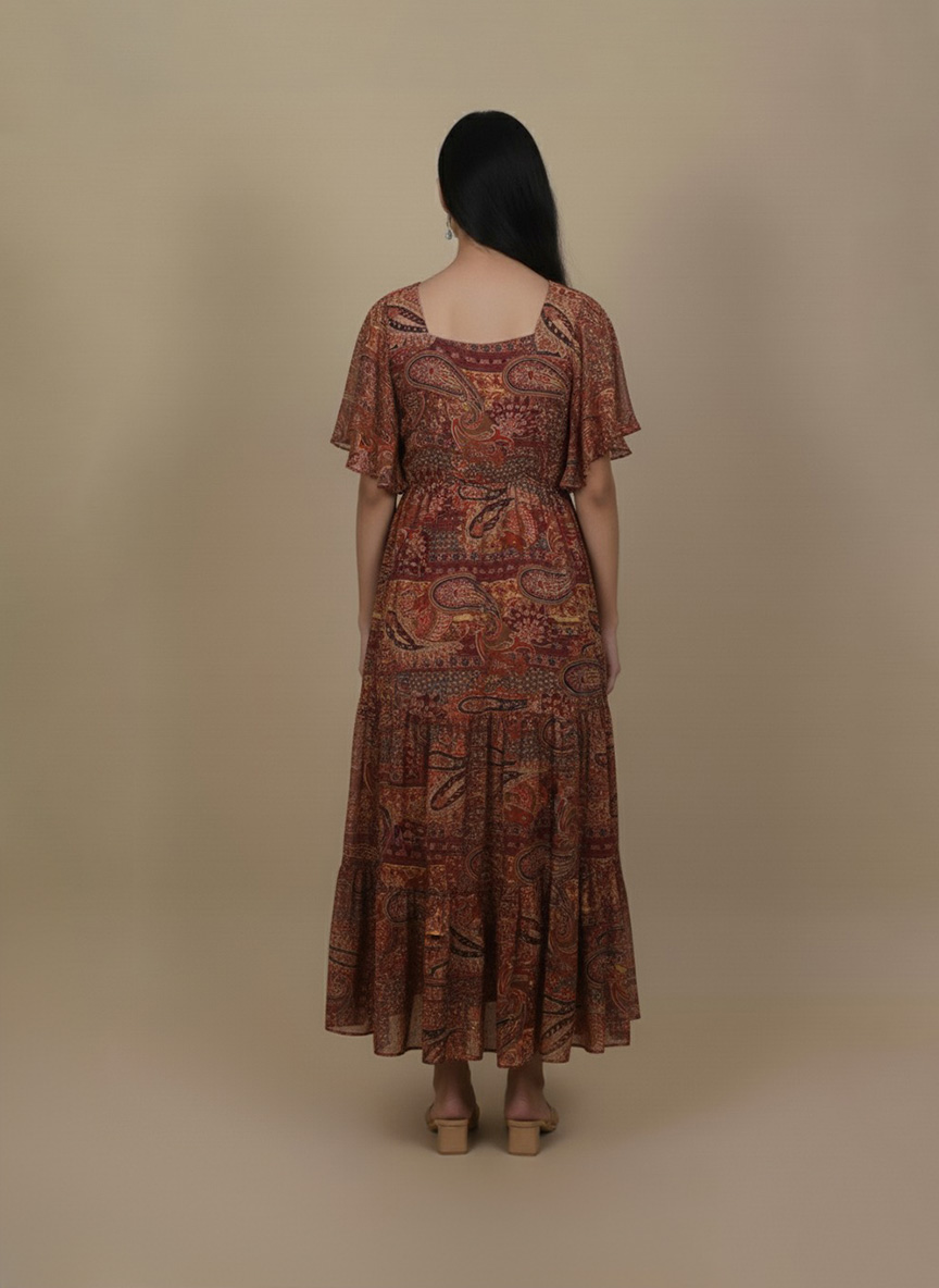 Rust Paisley Maxi Dress for Women | Ivory by Radhika
