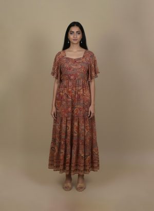 Rust Paisley Maxi Dress for Women | Ivory by Radhika