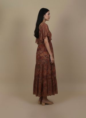 Rust Paisley Maxi Dress for Women | Ivory by Radhika