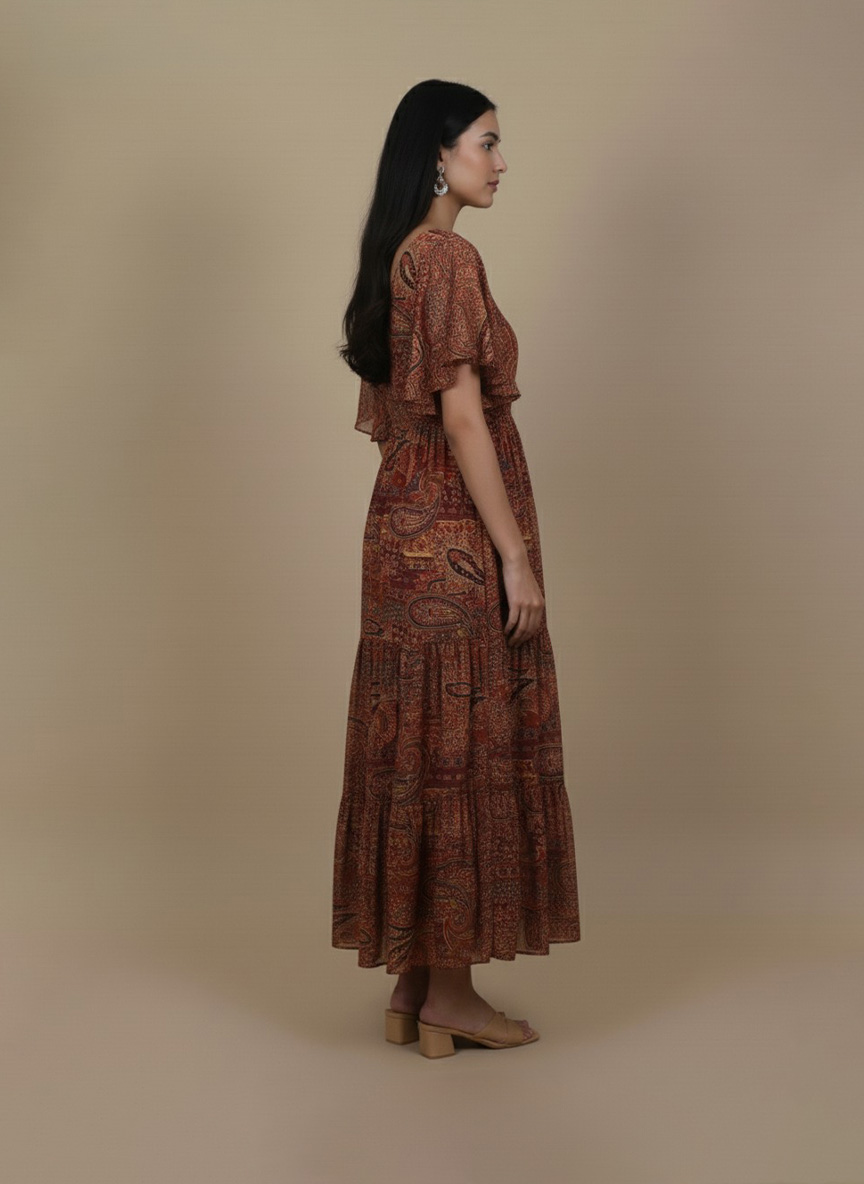 Rust Paisley Maxi Dress for Women | Ivory by Radhika