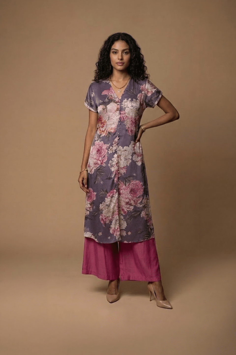 Purple Floral Kurta Set