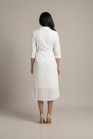 White Cotton Eyelet Shirt Dress