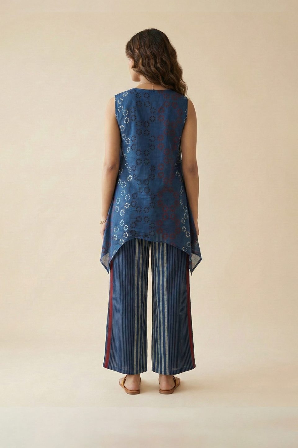Ajrakh Handloom printed tunic with striped pants