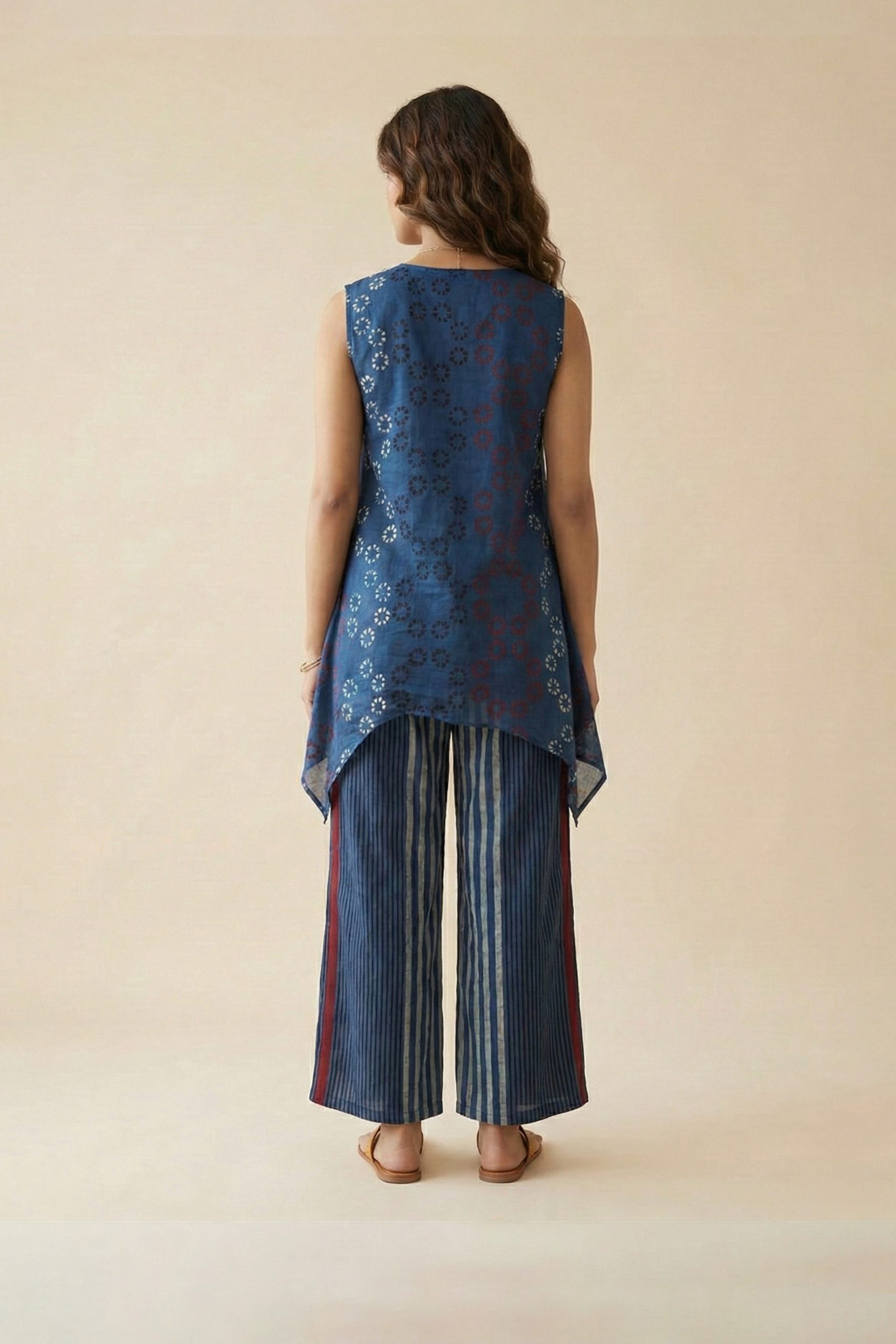 Ajrakh Handloom printed tunic with striped pants