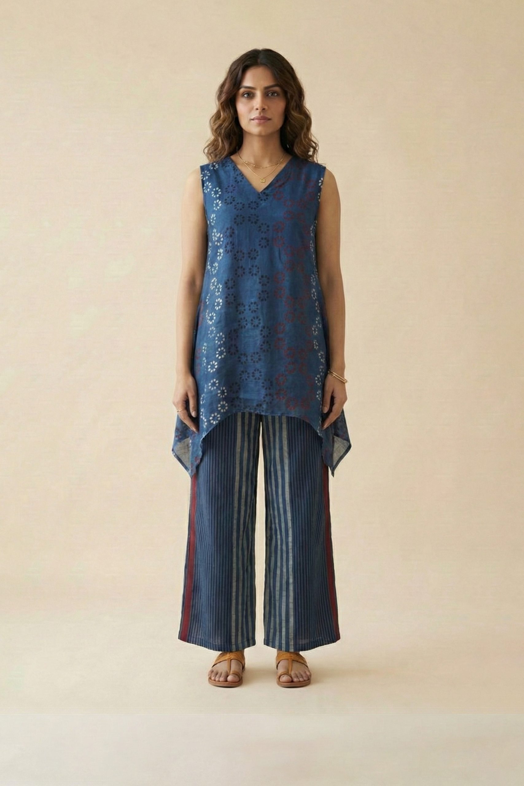 Ajrakh Handloom printed tunic with striped pants