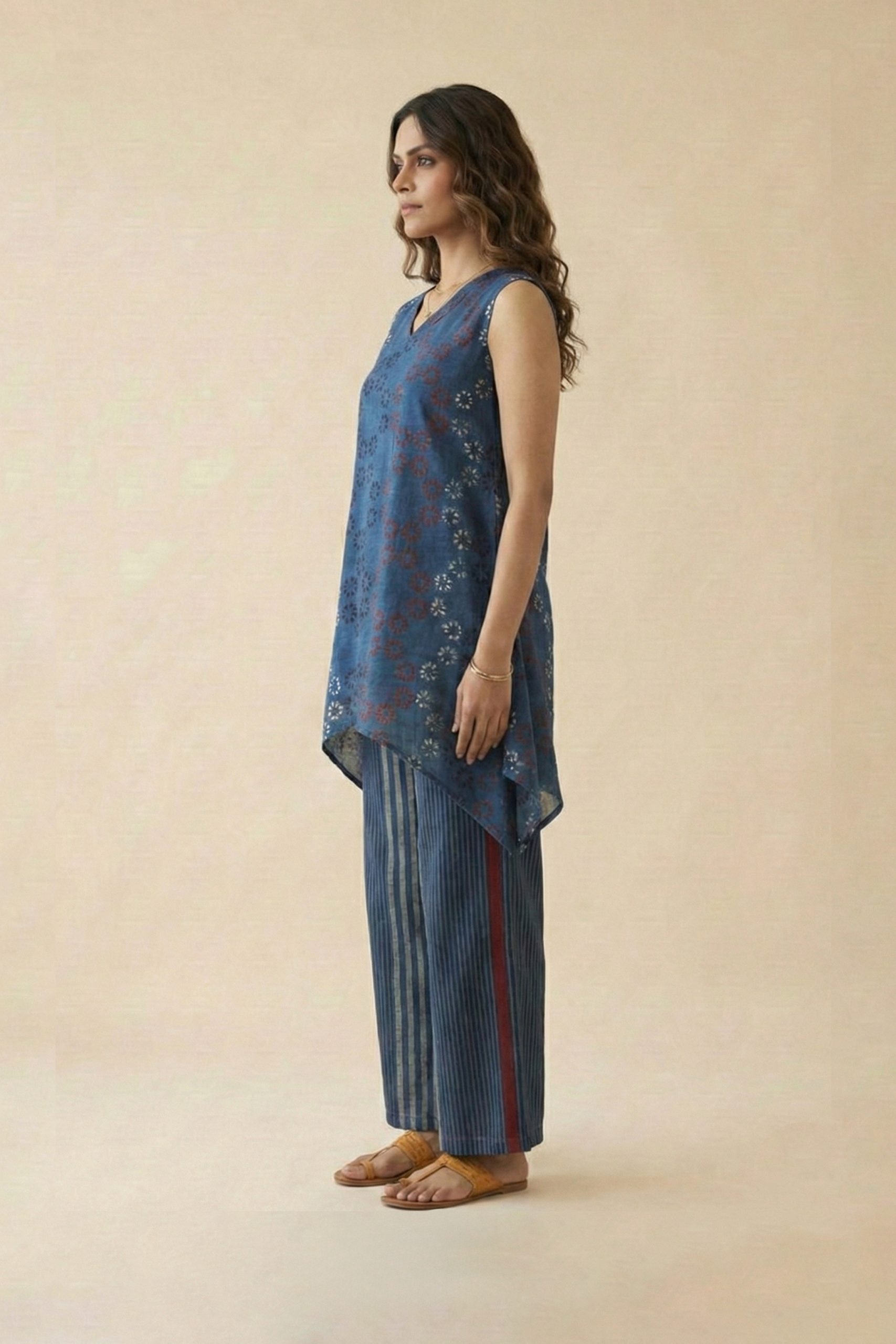 Ajrakh Handloom printed tunic with striped pants