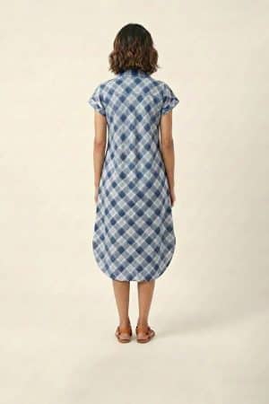 Blue Checkered Shirt Dress – Ivory by Radhika
