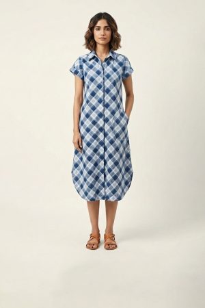 Blue Checkered Shirt Dress – Ivory by Radhika