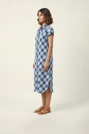 Blue Checkered Shirt Dress – Ivory by Radhika