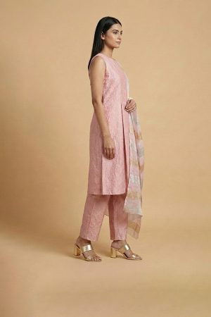 Soft pink kurta pant set with matching dupatta for women