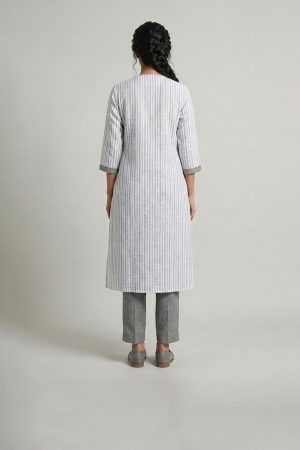Grey striped kurta with matching straight pants for women