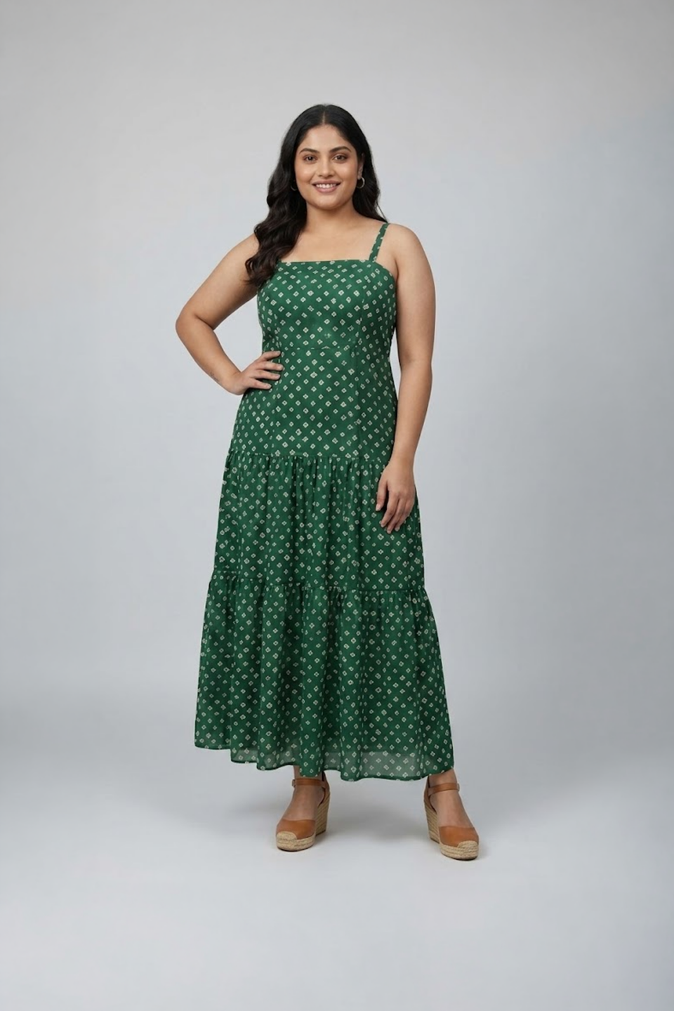 Green Bandhani Plus Size Maxi Dress