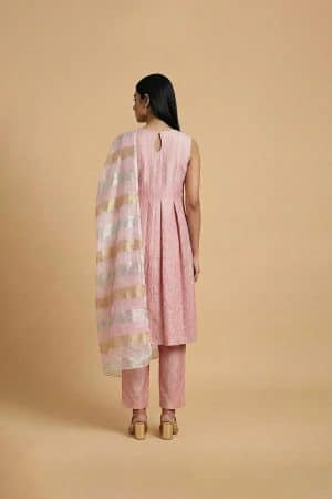 Soft pink kurta pant set with matching dupatta for women