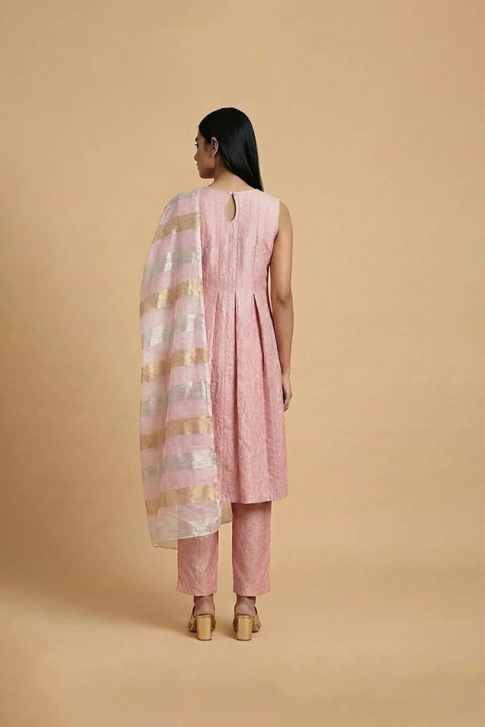 Soft pink kurta pant set with matching dupatta for women