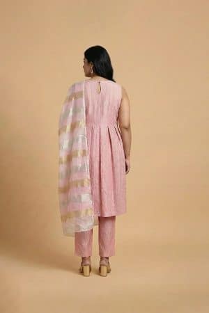 Soft pink kurta pant set with matching dupatta for women