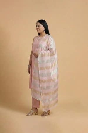Soft pink kurta pant set with matching dupatta for women
