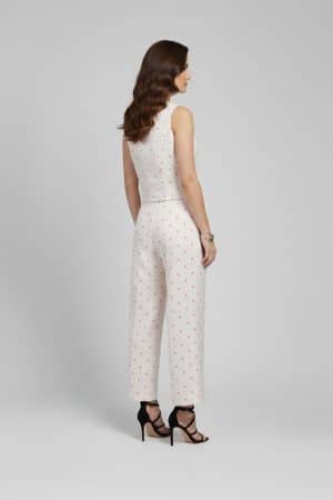 Ivory Polka Dot Co-Ord Set with Sleeveless V-Neck Vest and Wide Leg Pants
