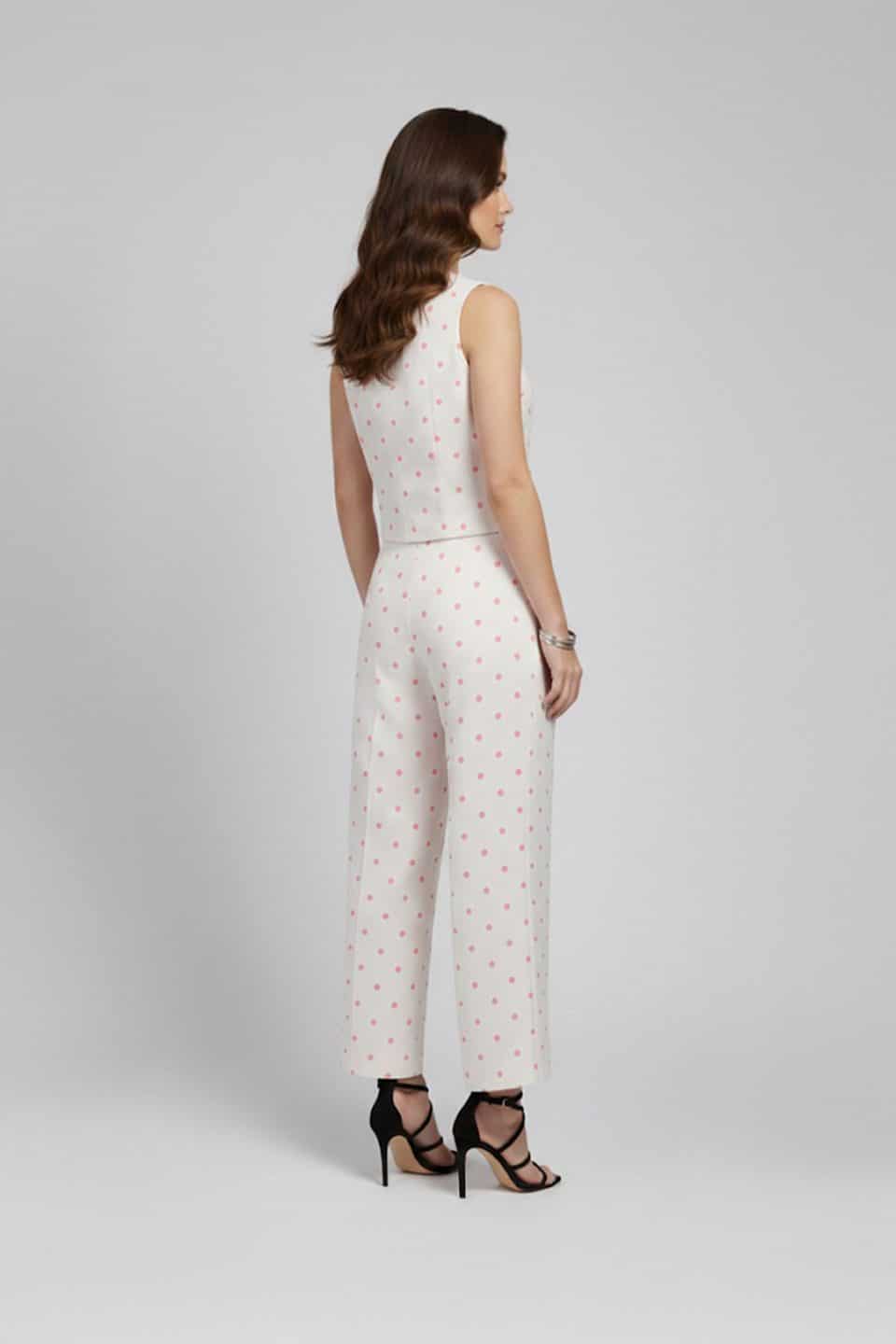 Ivory Polka Dot Co-Ord Set with Sleeveless V-Neck Vest and Wide Leg Pants