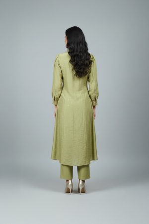 straight fit olive green kurta with pants