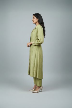 straight fit olive green kurta with pants