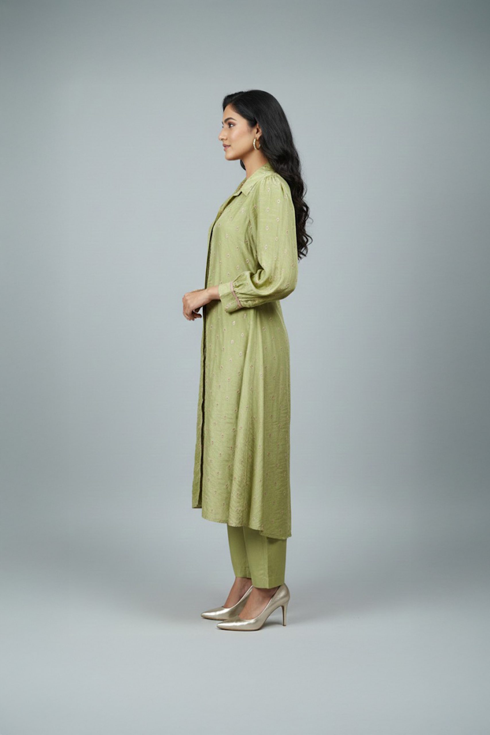 straight fit olive green kurta with pants