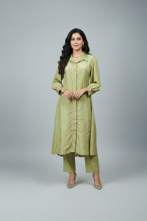 straight fit olive green kurta with pants