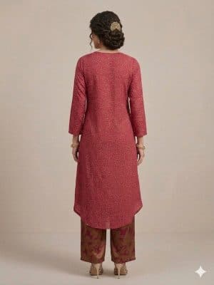 Maroon Indo Western set with asymmetric kurta and printed palazzo