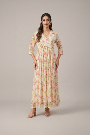 floral chiffon midi dress for women