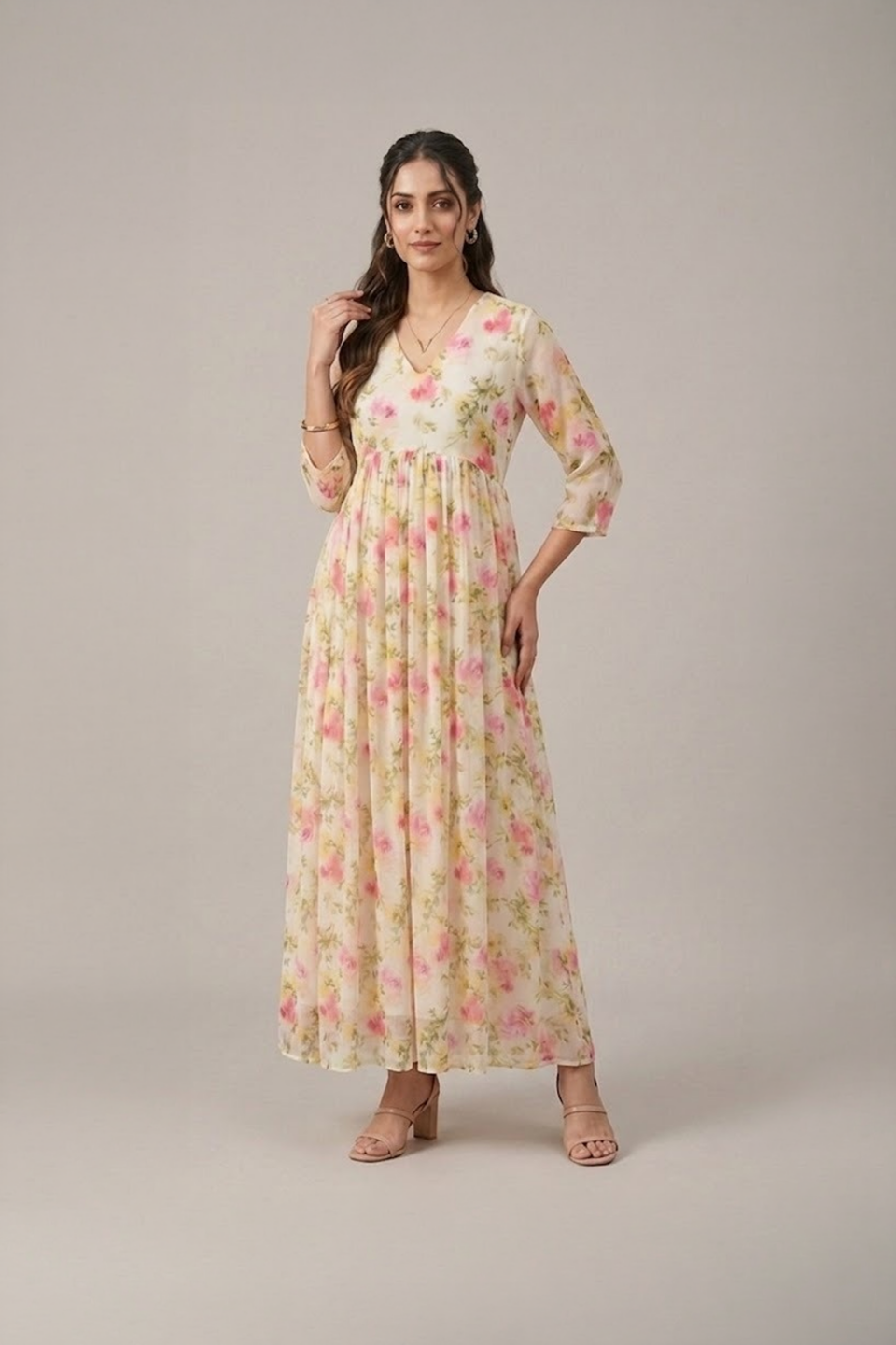 floral chiffon midi dress for women