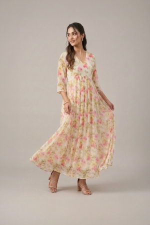 floral chiffon midi dress for women