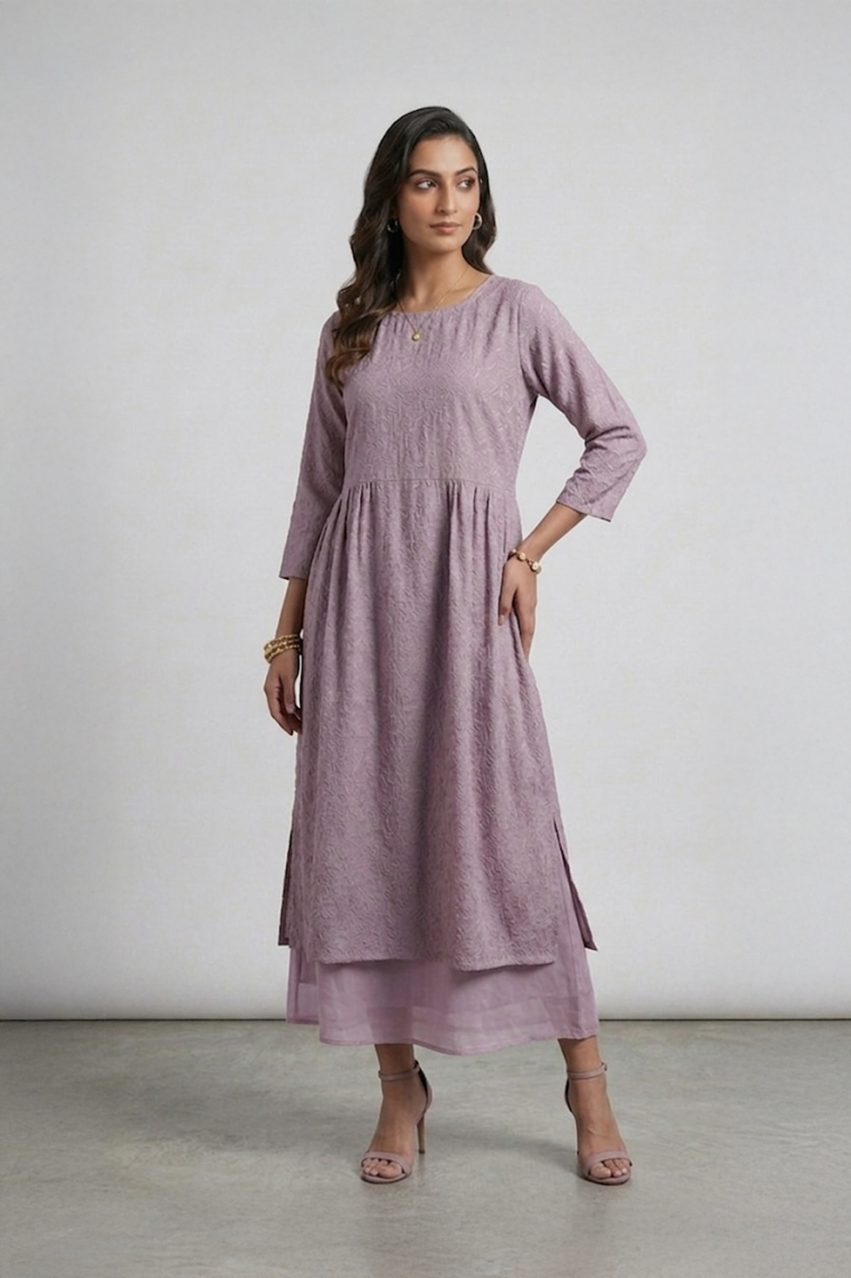 Lilac layered maxi dress for women by Ivory by Radhika