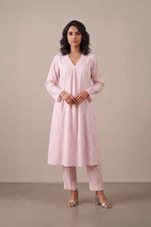 Blush embroidered kurta set for women by Ivory by Radhika