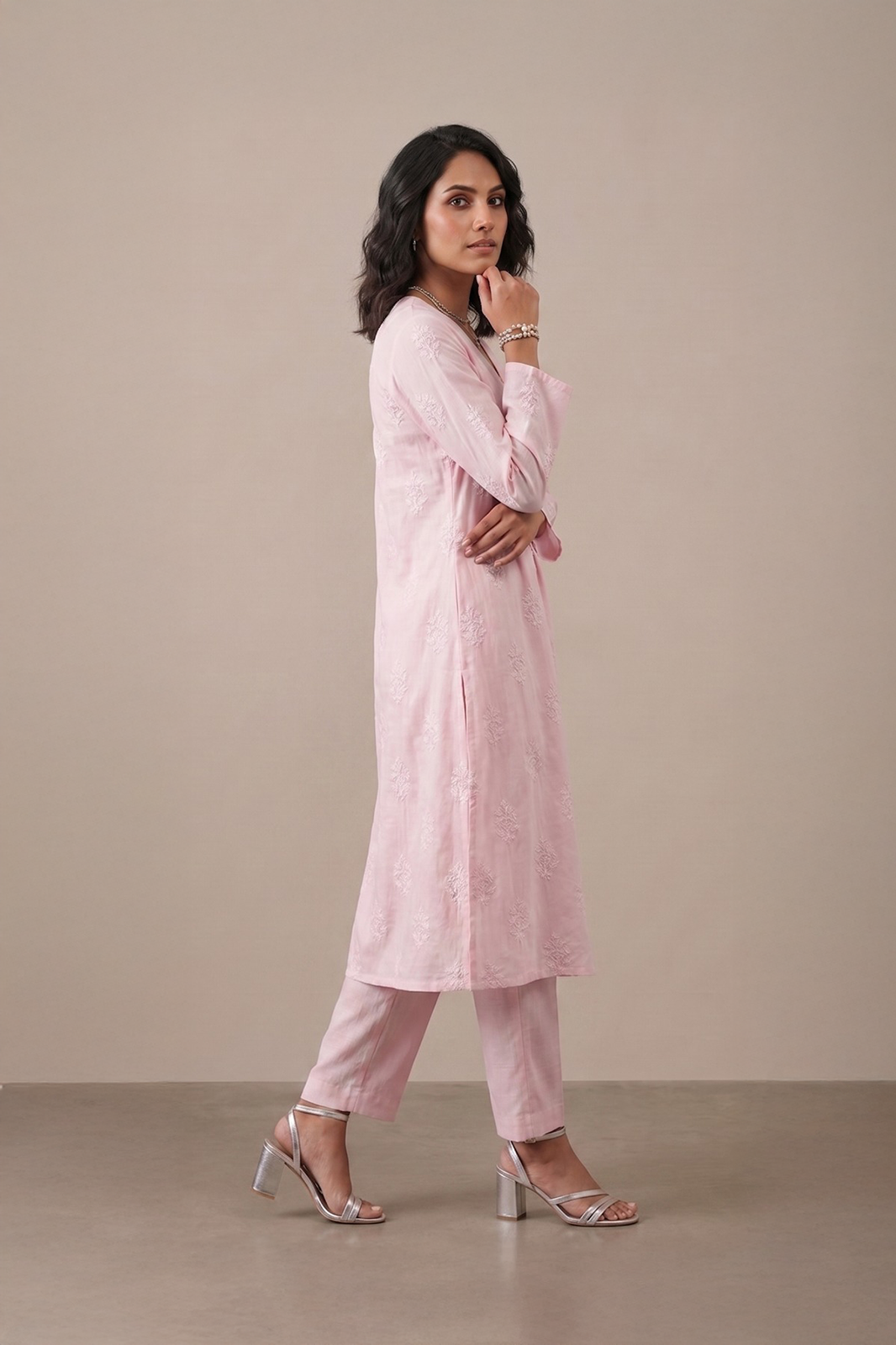 Blush embroidered kurta set for women by Ivory by Radhika