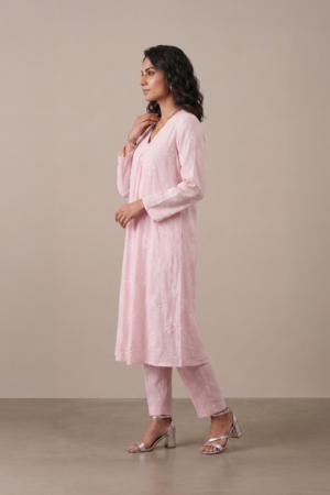 Blush embroidered kurta set for women by Ivory by Radhika