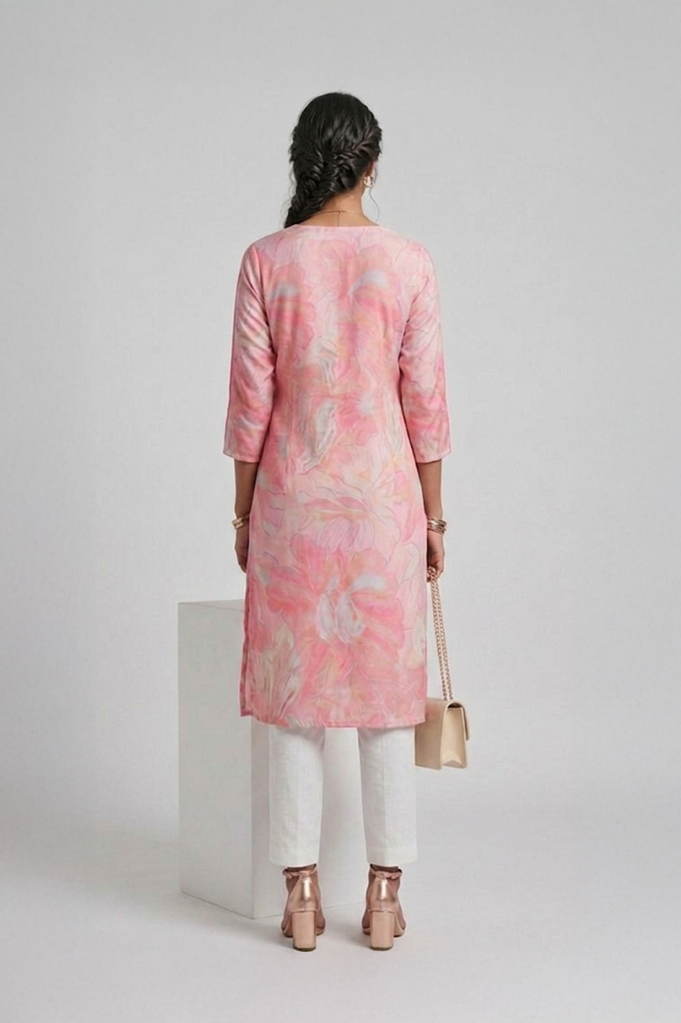 Pink floral V neck dress for women by Ivory by Radhika