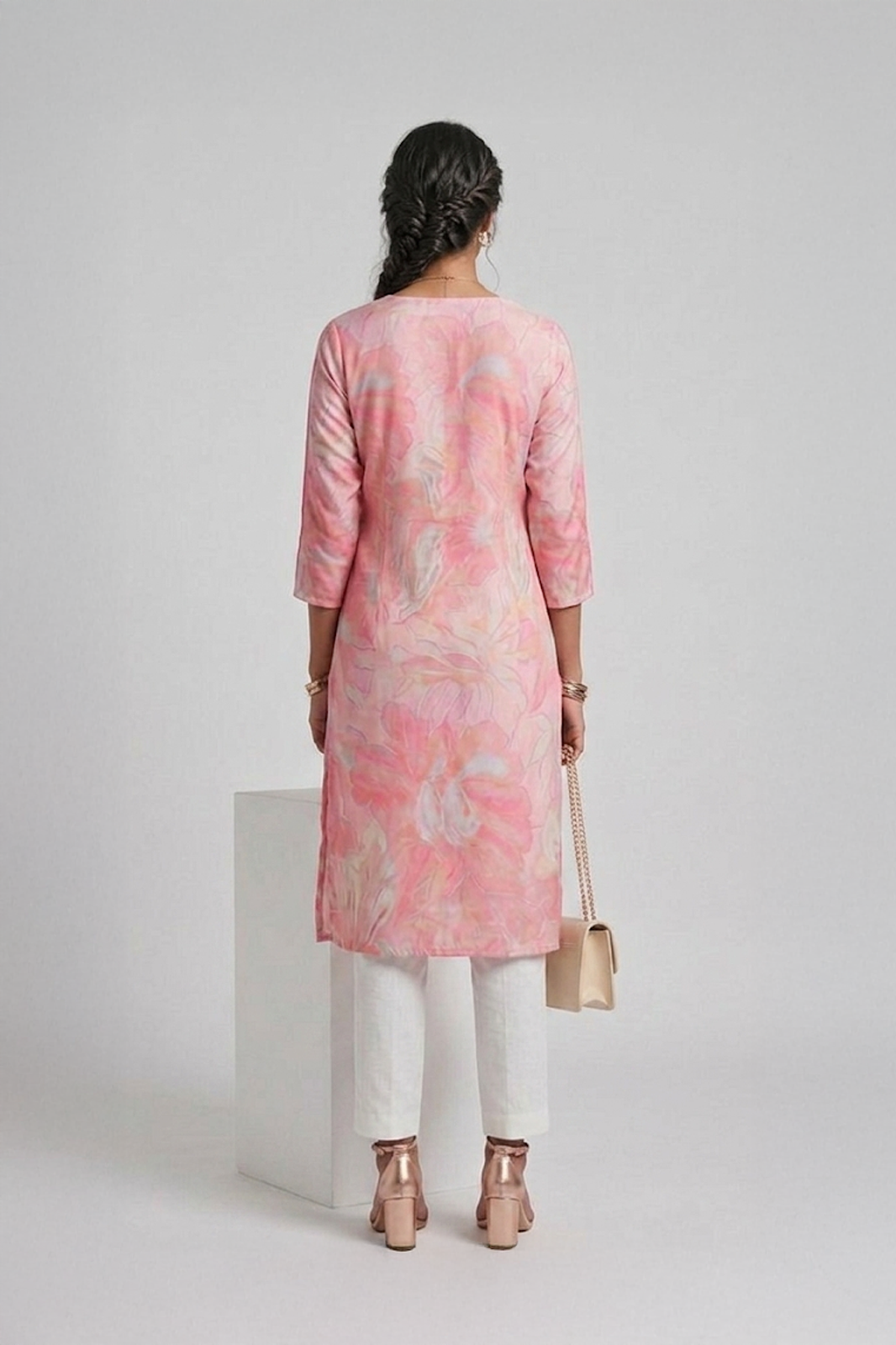 Pink floral V neck dress for women by Ivory by Radhika