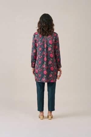 Floral printed shirt dress with botanical pattern and relaxed tunic silhouette