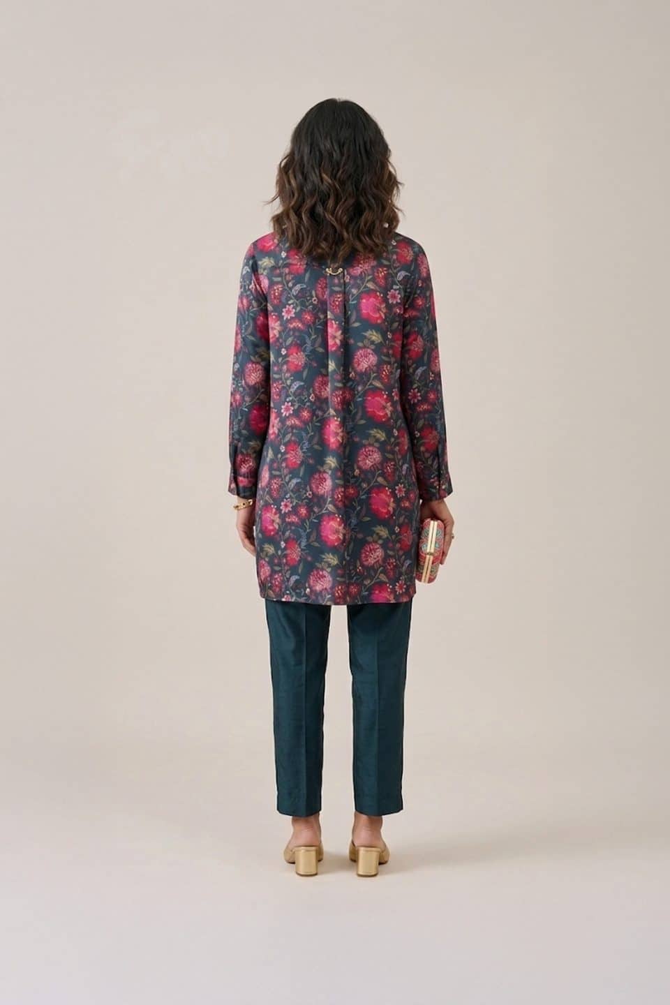 Floral printed shirt dress with botanical pattern and relaxed tunic silhouette