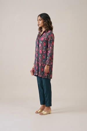 Floral printed shirt dress with botanical pattern and relaxed tunic silhouette