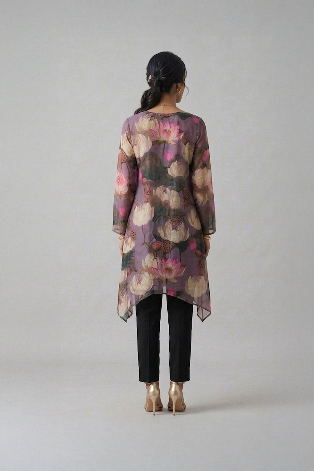 floral asymmetrical kurta set for women