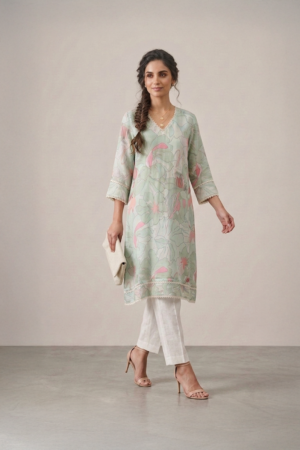 Mint floral kurta for women by Ivory by Radhika