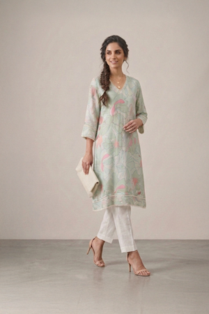 Mint floral kurta for women by Ivory by Radhika