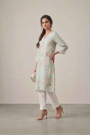 Mint floral kurta for women by Ivory by Radhika